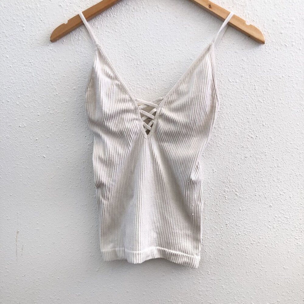 FREE PEOPLE Intimately Ribbed V-neck Skinny Fit Top Medium Size